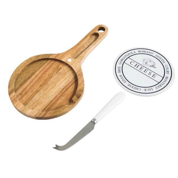Acacia 3pc Round Cheese Board & Knife Set
