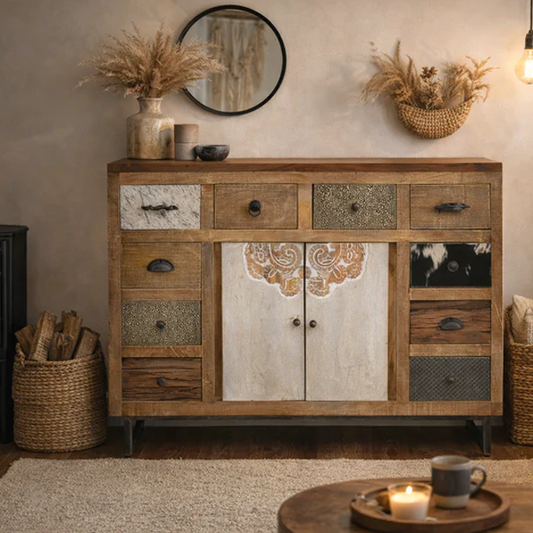 Cowhide Patchwork Chest of Drawers