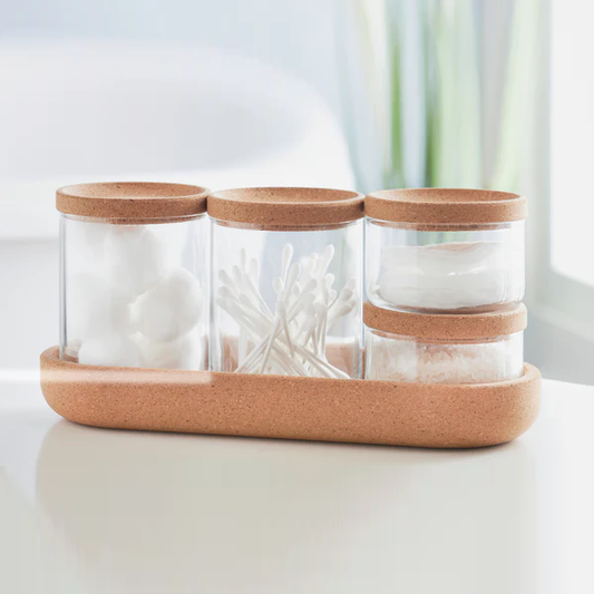 Glass Jars and Cork Set of 4 with Tray