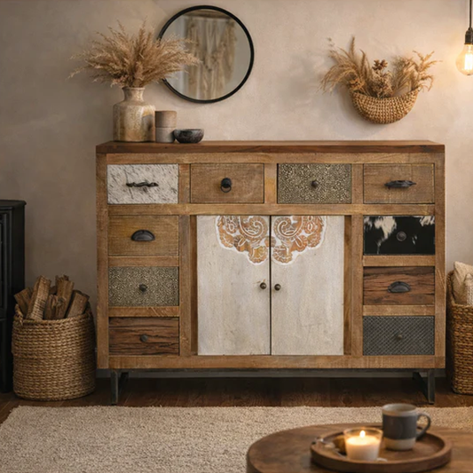 Cowhide Patchwork Chest of Drawers