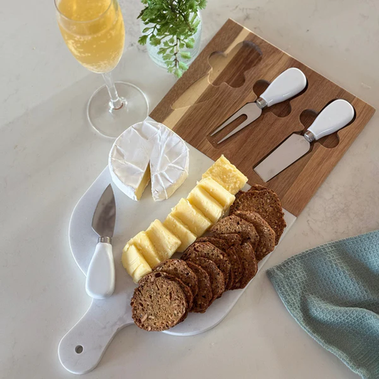 Acacia Wood & Marble Cheese Serving Board Set