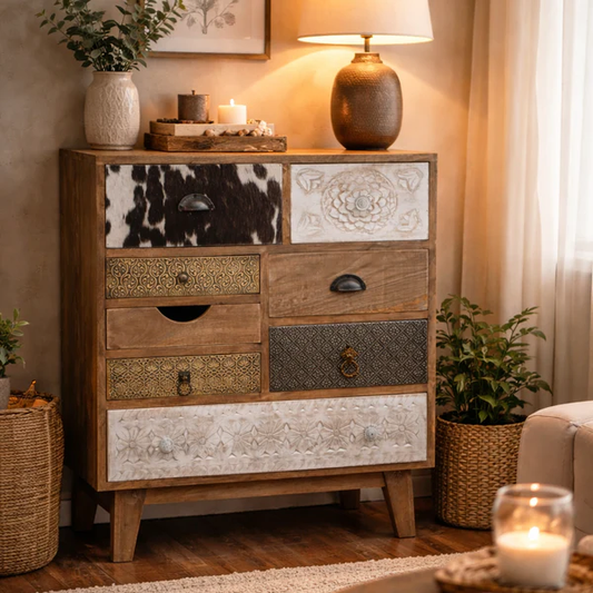 Scandi Handmade Solid Timber Cowhide Cabinet