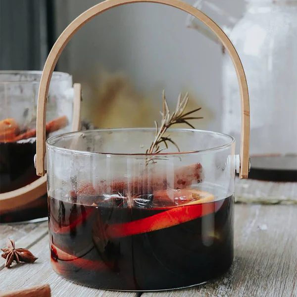 Glass and Bamboo Ice Bucket