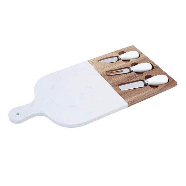 Acacia Wood & Marble Cheese Serving Board Set