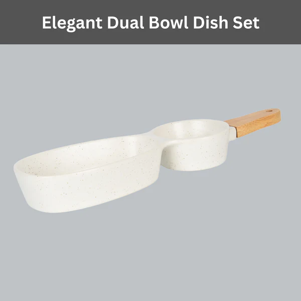 Ceramic and Bamboo Dish Dual Bowl Set
