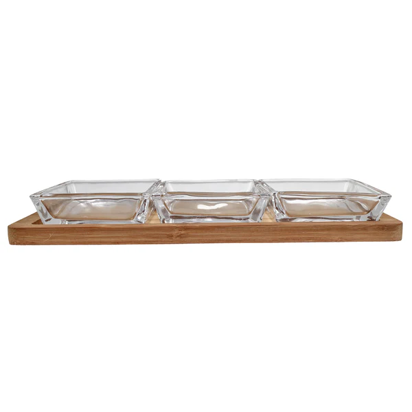 Square Glass Bowls With Tray - 4 Piece Set