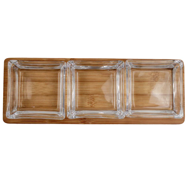 Square Glass Bowls With Tray - 4 Piece Set